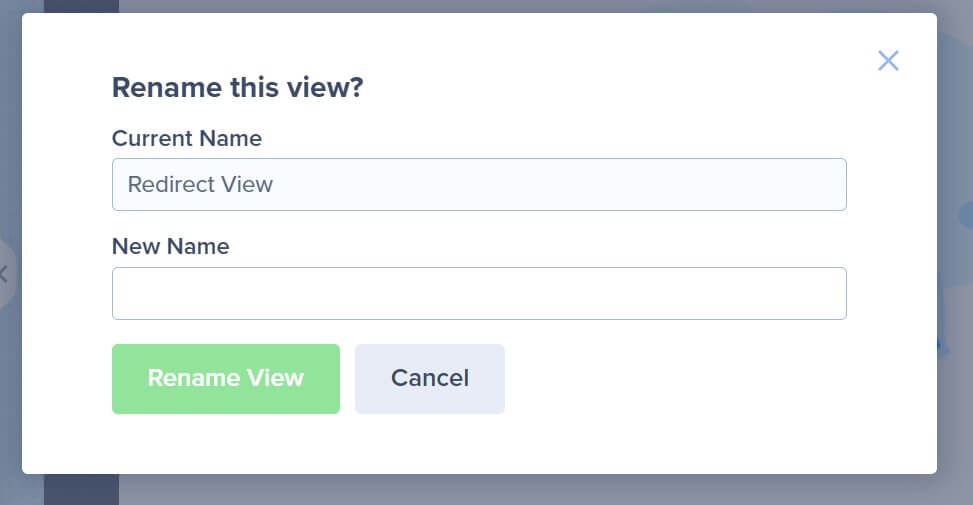 Screenshot of the "Rename View" popup.